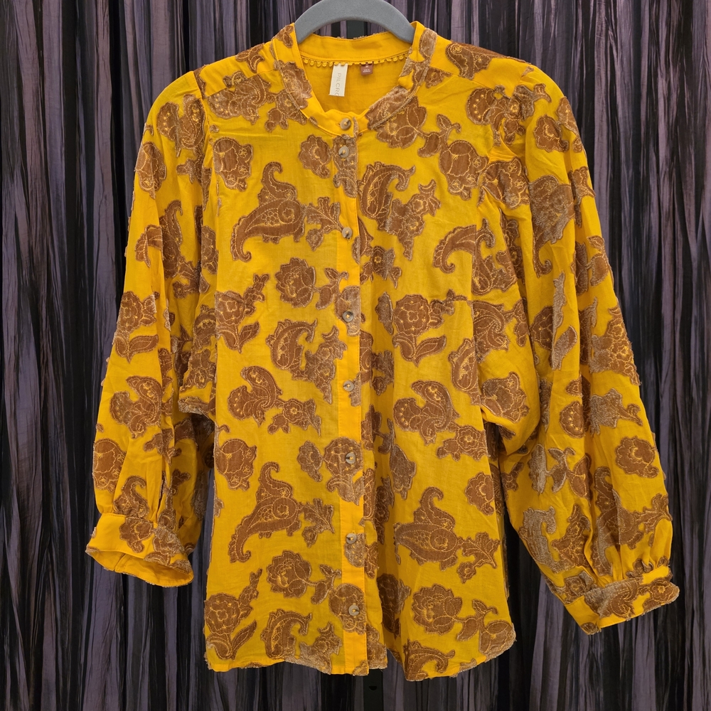 Anthropologie Golden Yellow and Brown Paisley Blouse